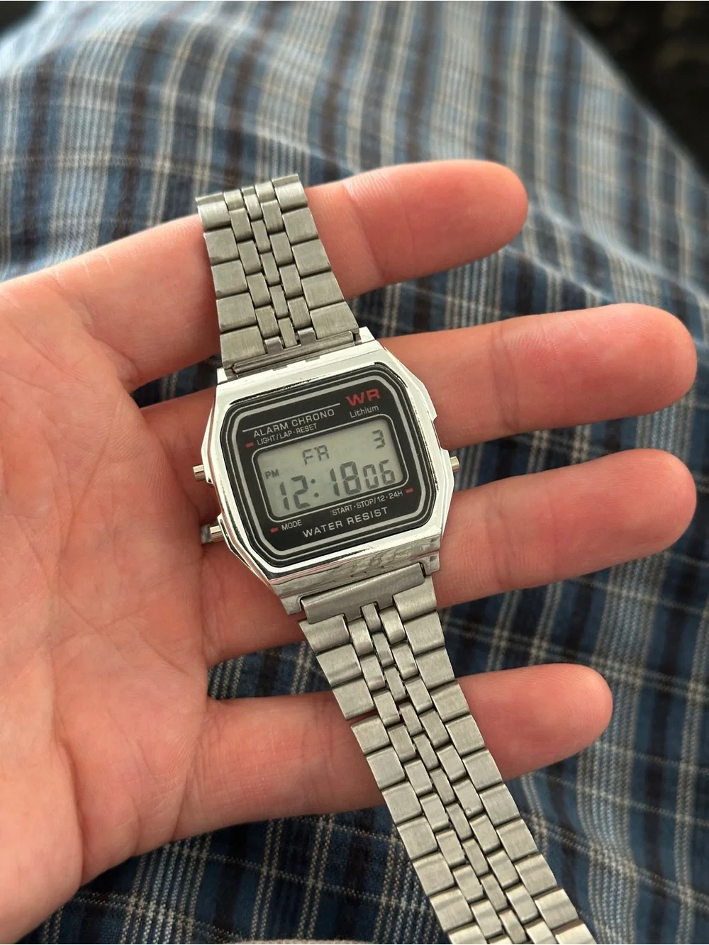 Stainless Steel Digital Alarm Chrono Watch - Silver